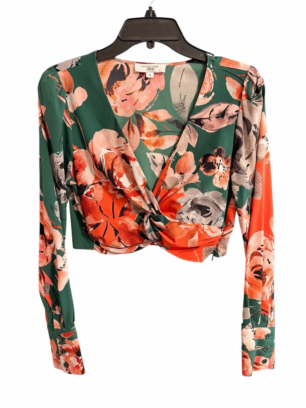 Marissa Webb Floral Twist-Front Long Sleeve Top - Green/Coral